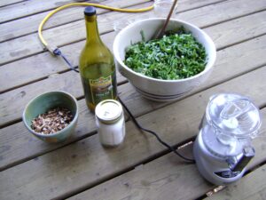 ingredients for chickweed pesto