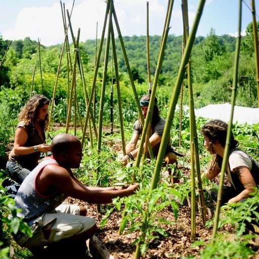 apprentices working in the Wild Abundance garden