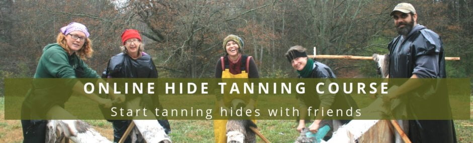 brain tanning course hide tanning class banner with group of people scraping hides