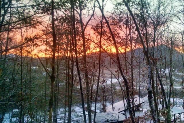 mountain sunrise near asheville nc in winter