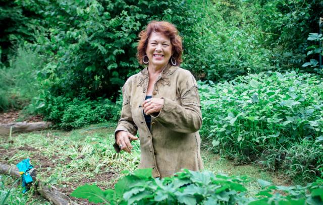 woman working in permaculture garden