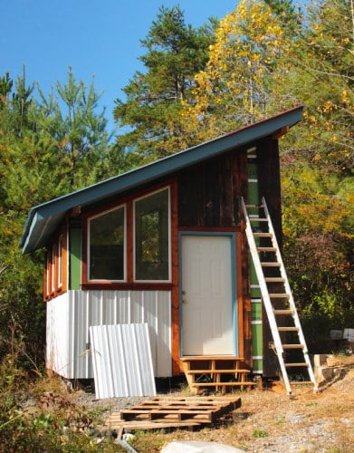 tiny house built with salvaged materials