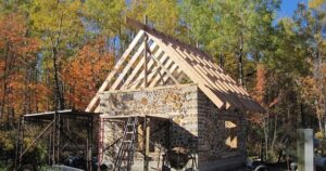 cordwood cabin under construction
