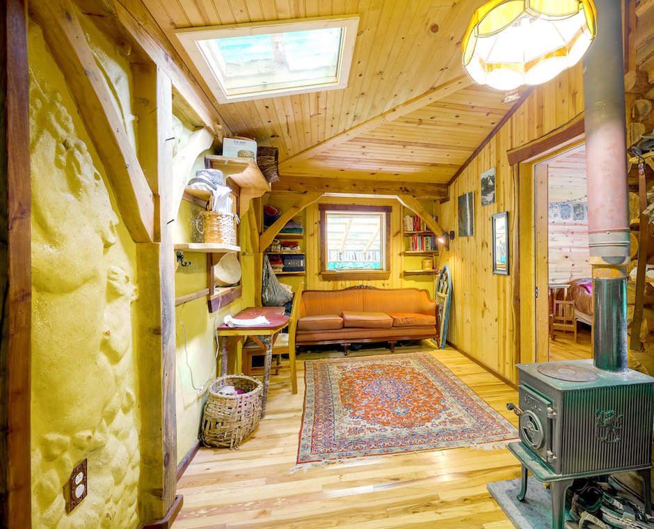 Natural Built tiny cob house interior