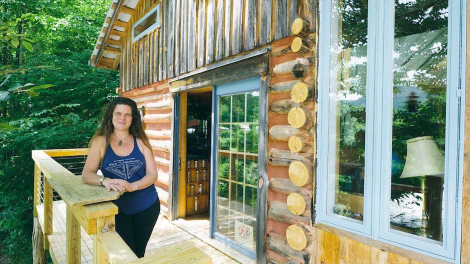 Natalie outside of her tiny house