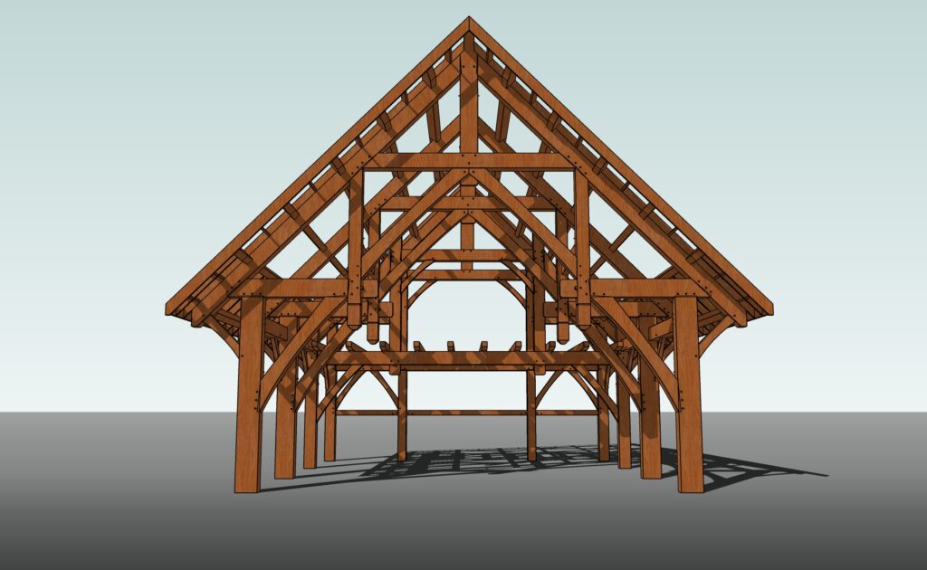 Mock up design of a timber framed building