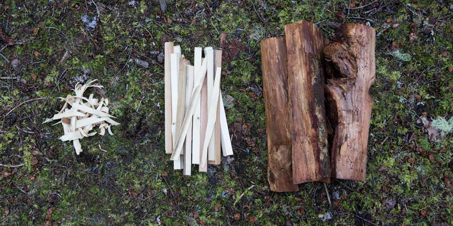 tinder, kindling and fuel wood for building a fire