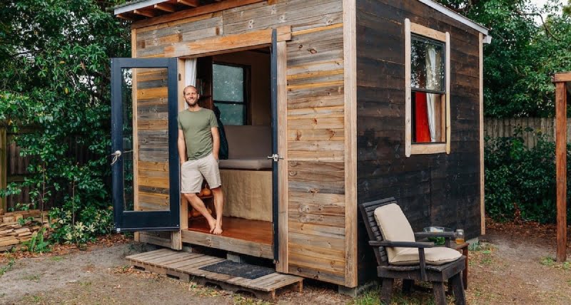 Rob Greenfield living in a very small tiny house