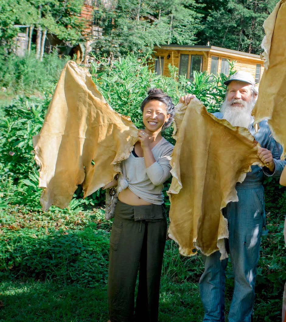 students in the hide tanning course