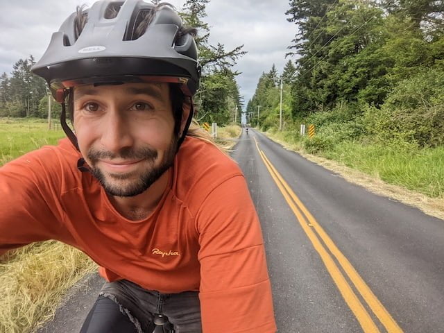 Pete on his bike. An instructor for the tiny house class