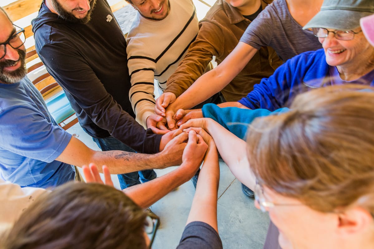 THIPW-1200-Current-81 Students in a Tiny House Building Workshop celebrating their team effort on the final day of a 10 day build at Wild Abundance in North Carolina