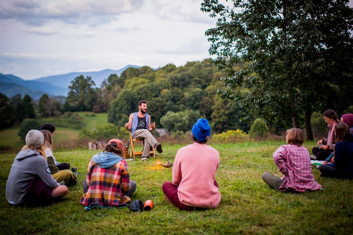 Students at the Wild Abundance permaculture intensive course receive instruction on  ancestral ways of understanding the sky and stars for navgation, calendars, and planting times wth astronomy instructor Frank Salzano