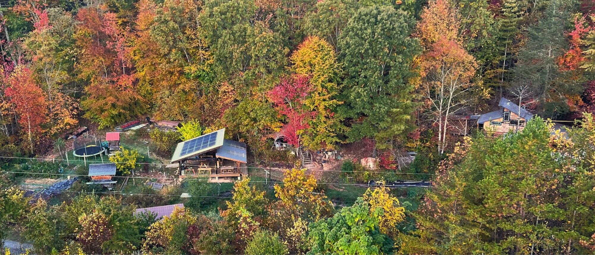 An aerial view of original Sanford Way campus at Wild Abundance in Fall