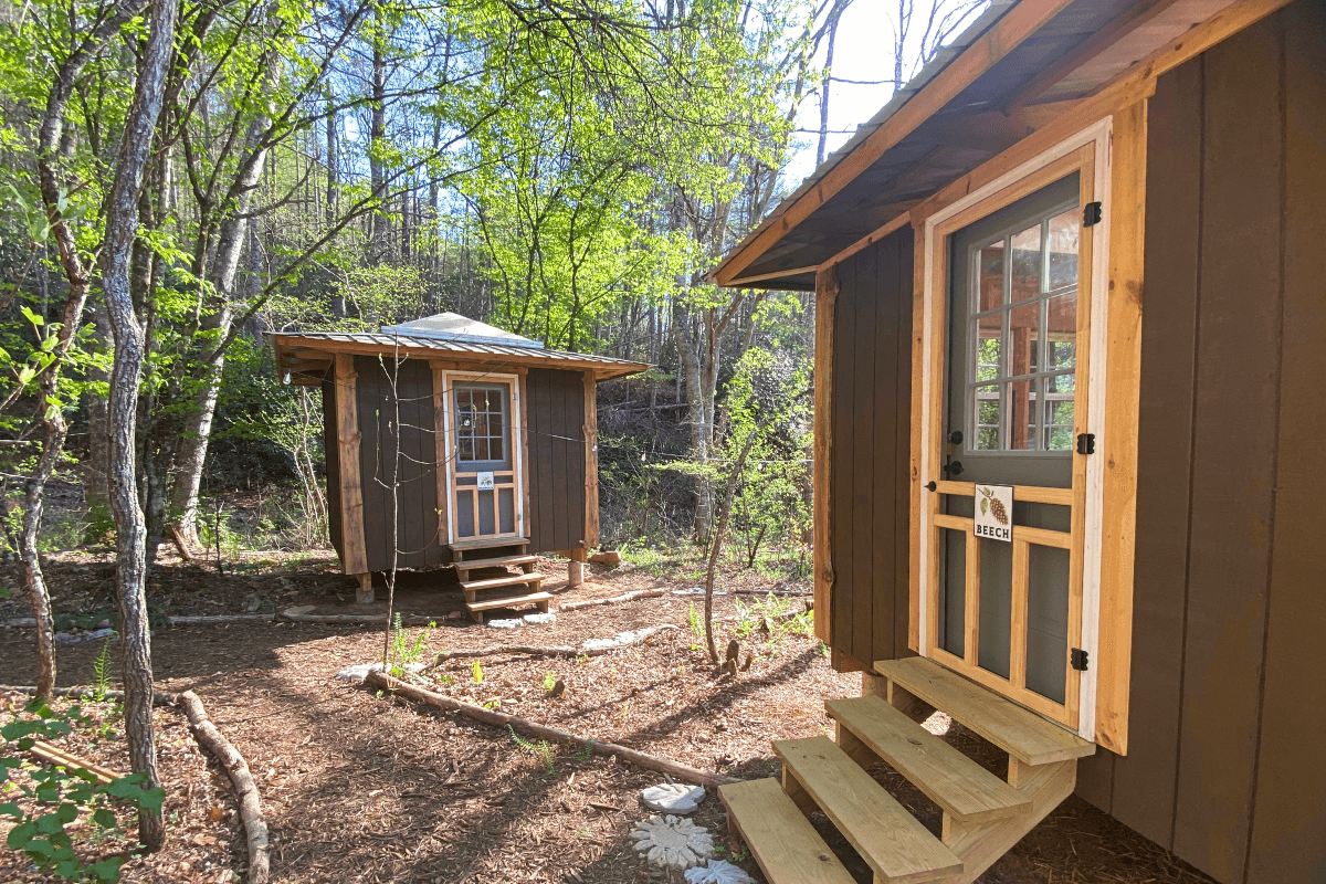 Skyview private sleeping structures are one of the accommodations available to rent during workshops and classes at Wild Abundance by Asheville, NC.